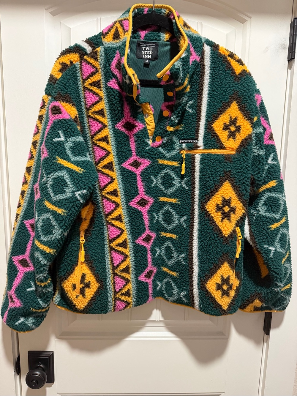 Two Step Inn Green Patterned Sherpa Pullover Sweater Jacket